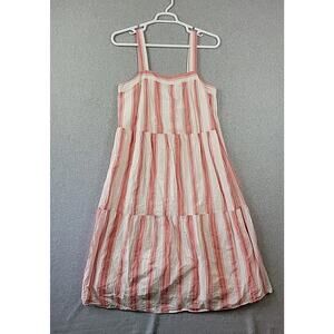 LOFT Ann Taylor Red White Striped Tiered Sleeveless Sundress Women's Large Lined